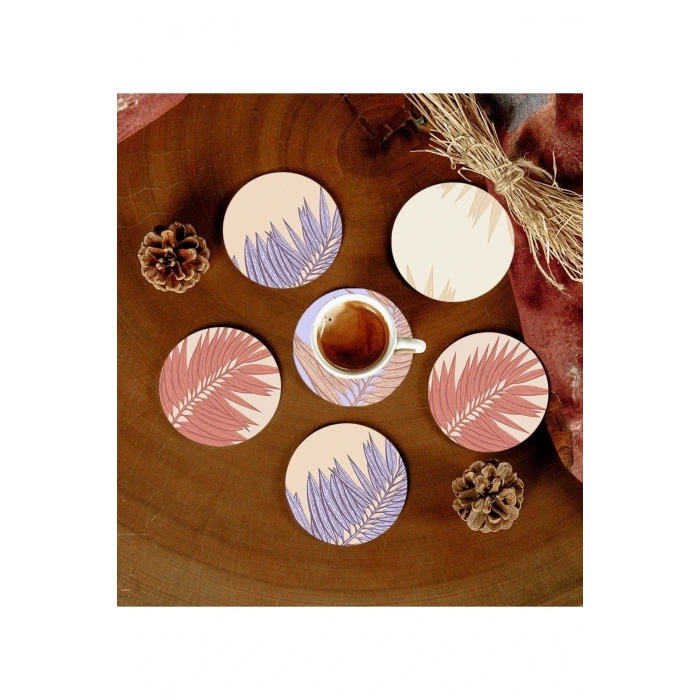 6 Adet Desenli Mdf Bardak Altlığı