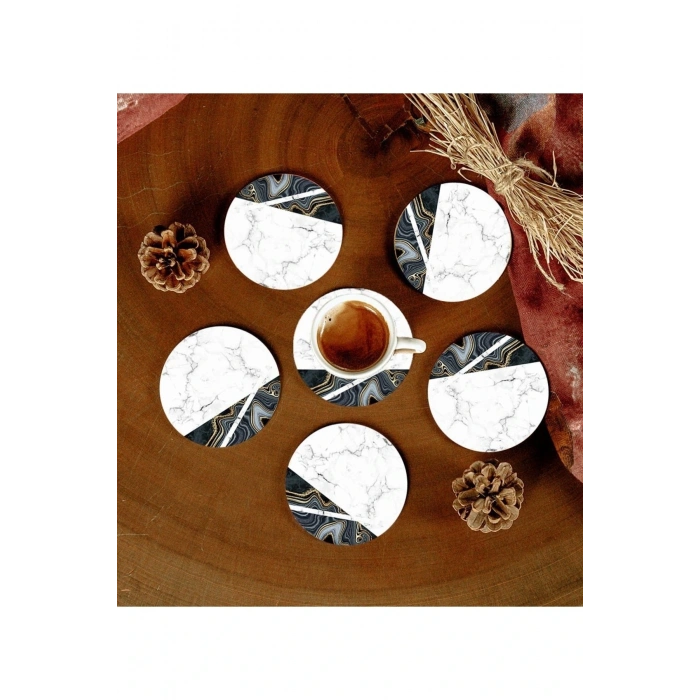 6 Adet Desenli Mdf Bardak Altlığı