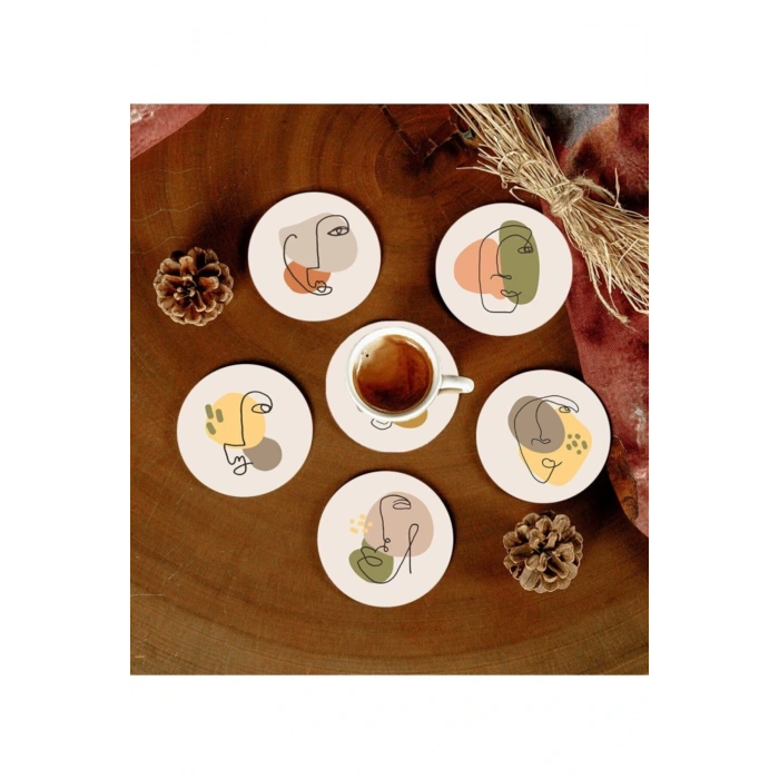 6 Adet Desenli Mdf Bardak Altlığı