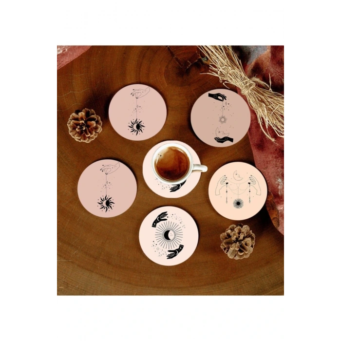 6 Adet Desenli Mdf Bardak Altlığı