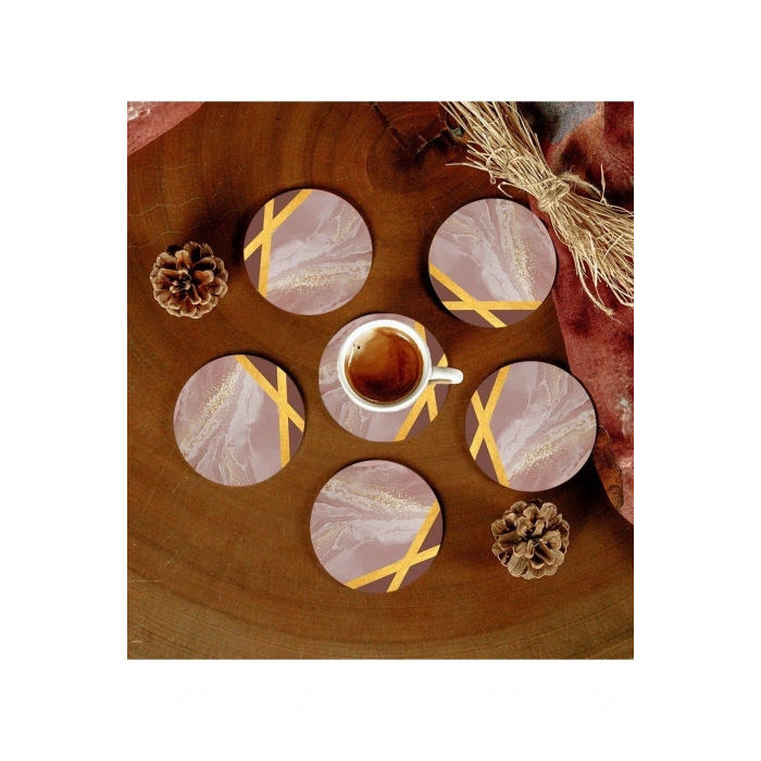 6 Adet Desenli Mdf Bardak Altlığı