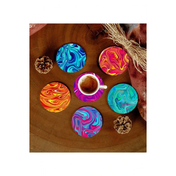 6 Adet Desenli Mdf Bardak Altlığı