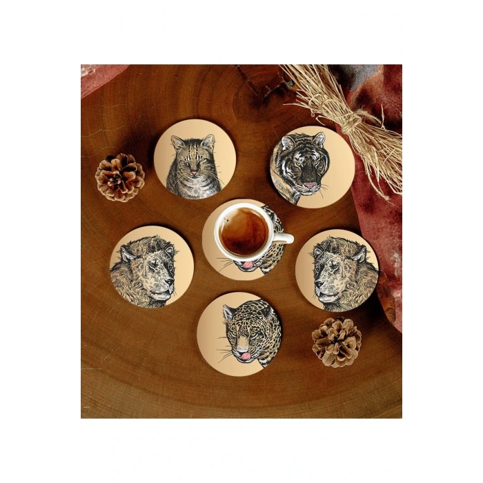 6 Adet Desenli Mdf Bardak Altlığı