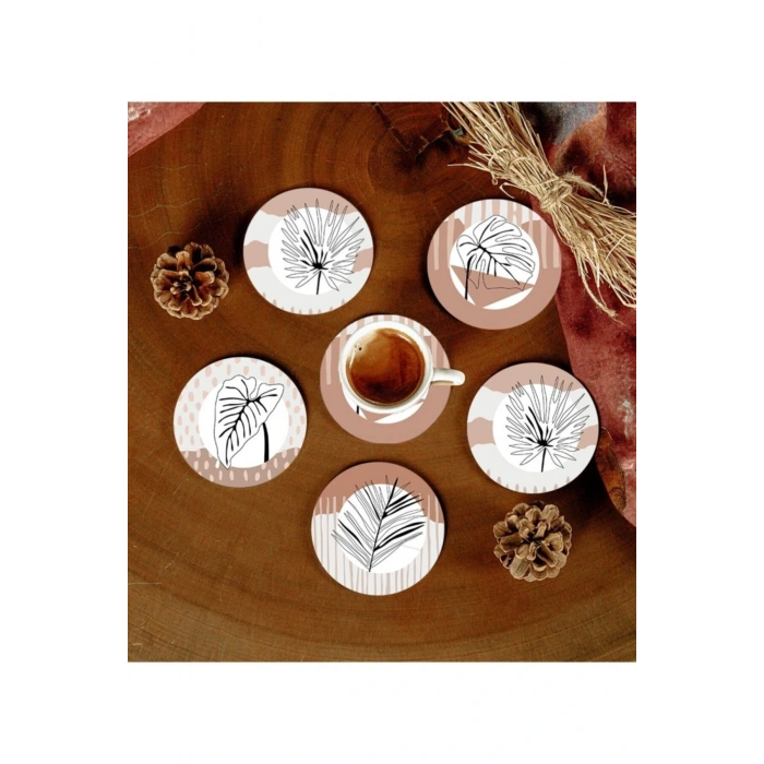 6 Adet Desenli Mdf Bardak Altlığı
