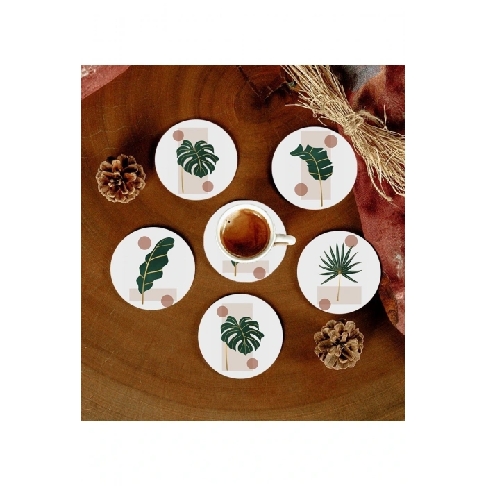 6 Adet Desenli Mdf Bardak Altlığı