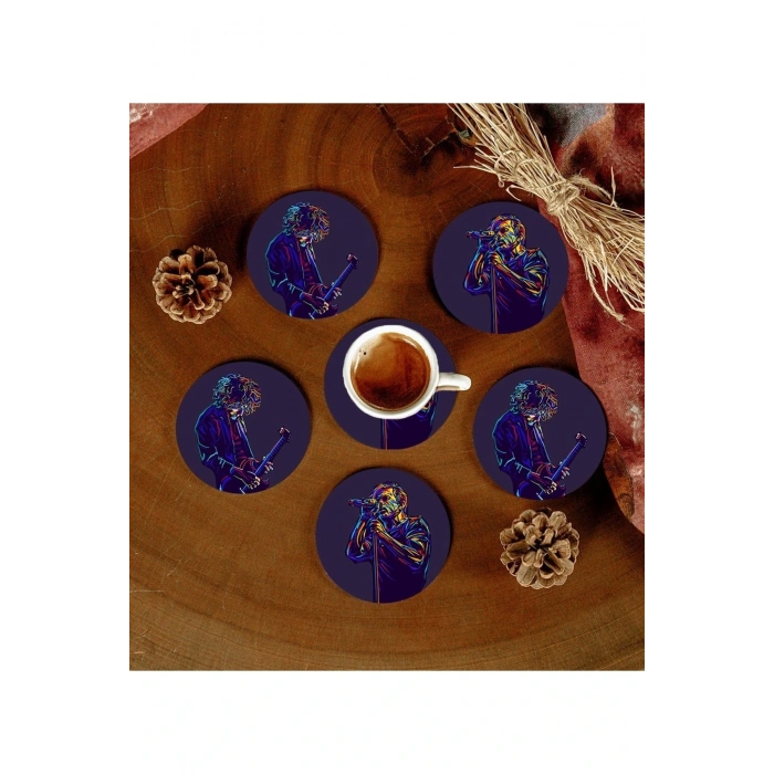 6 Adet Desenli Mdf Bardak Altlığı