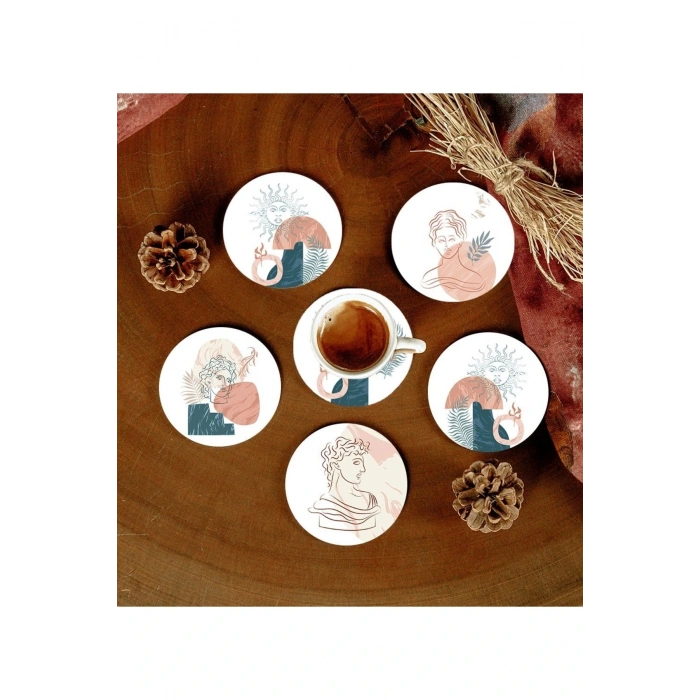 6 Adet Desenli Mdf Bardak Altlığı