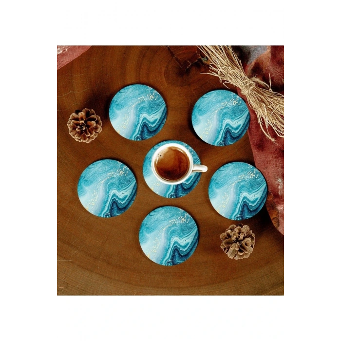 6 Adet Desenli Mdf Bardak Altlığı