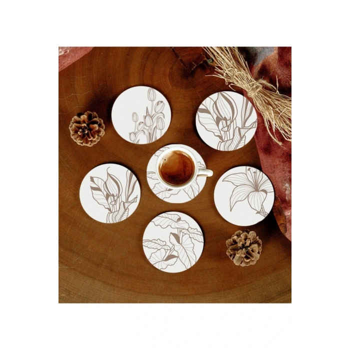 6 Adet Desenli Mdf Bardak Altlığı