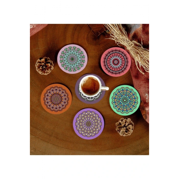 6 Adet Desenli Mdf Bardak Altlığı