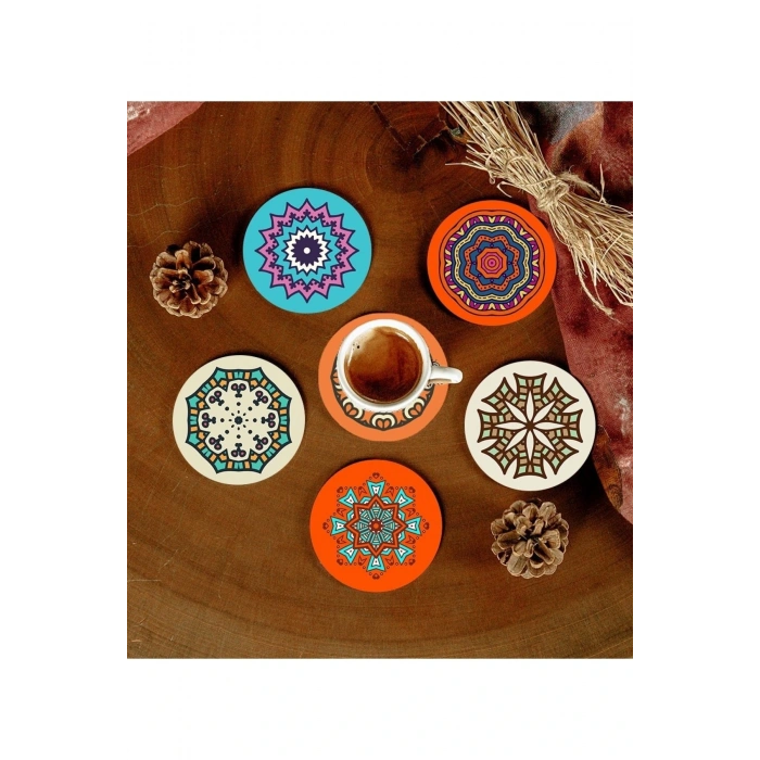 6 Adet Desenli Mdf Bardak Altlığı