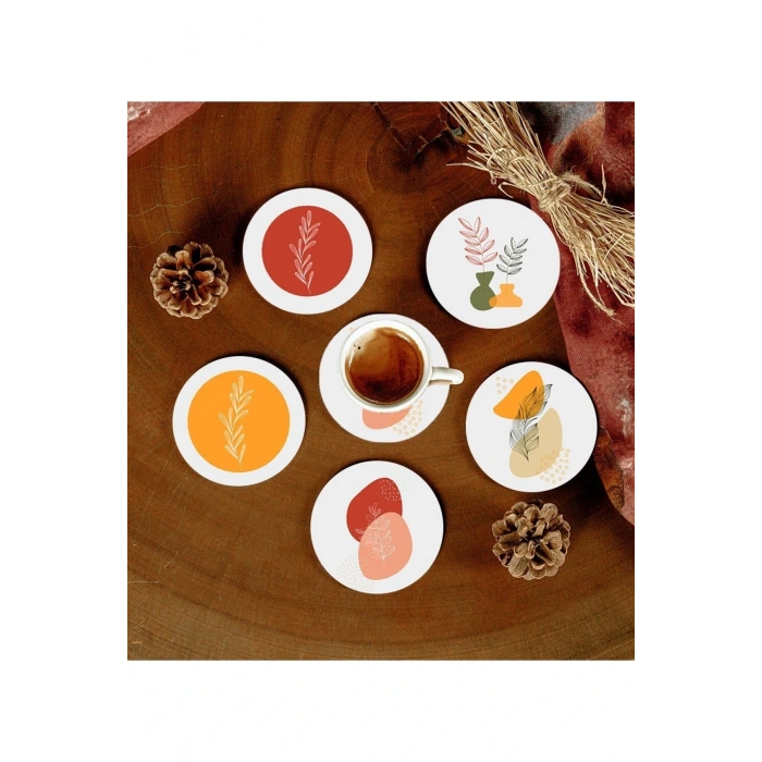 6 Adet Desenli Mdf Bardak Altlığı