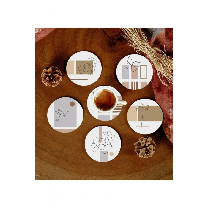 6 Adet Desenli Mdf Bardak Altlığı