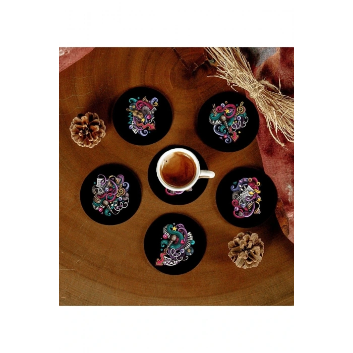 6 Adet Desenli Mdf Bardak Altlığı