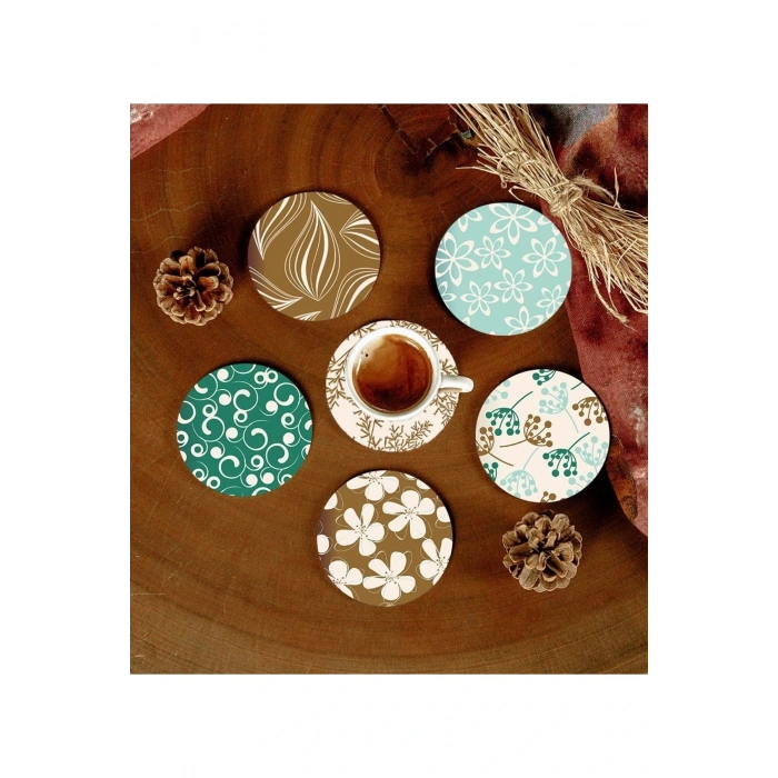 6 Adet Desenli Mdf Bardak Altlığı