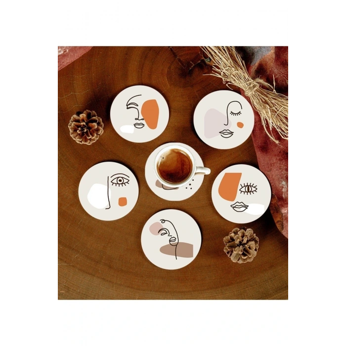 6 Adet Desenli Mdf Bardak Altlığı