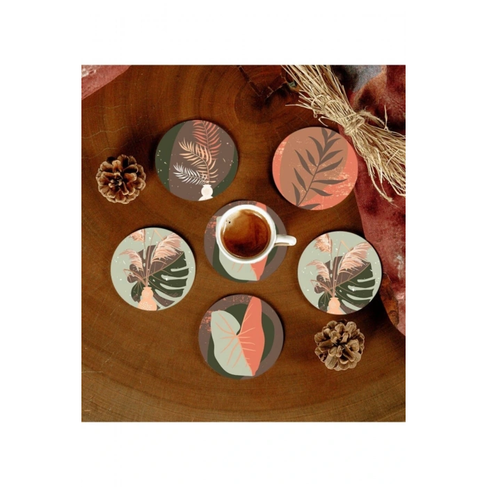 6 Adet Desenli Mdf Bardak Altlığı