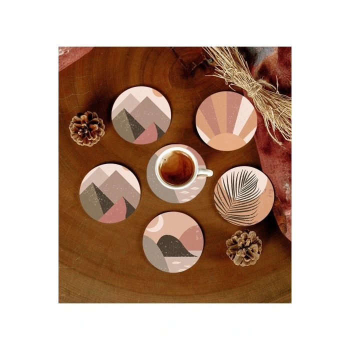 6 Adet Desenli Mdf Bardak Altlığı