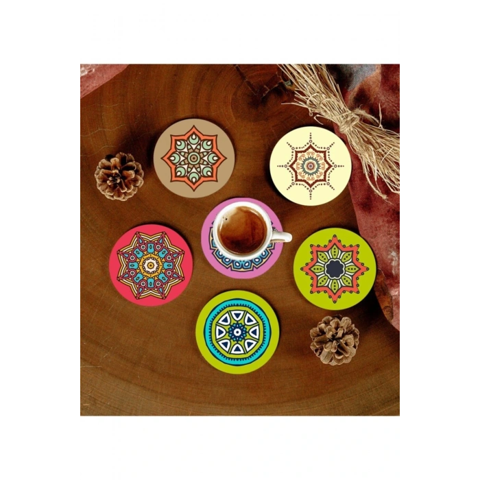 6 Adet Desenli Mdf Bardak Altlığı