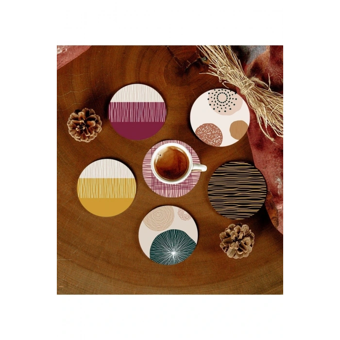 6 Adet Desenli Mdf Bardak Altlığı