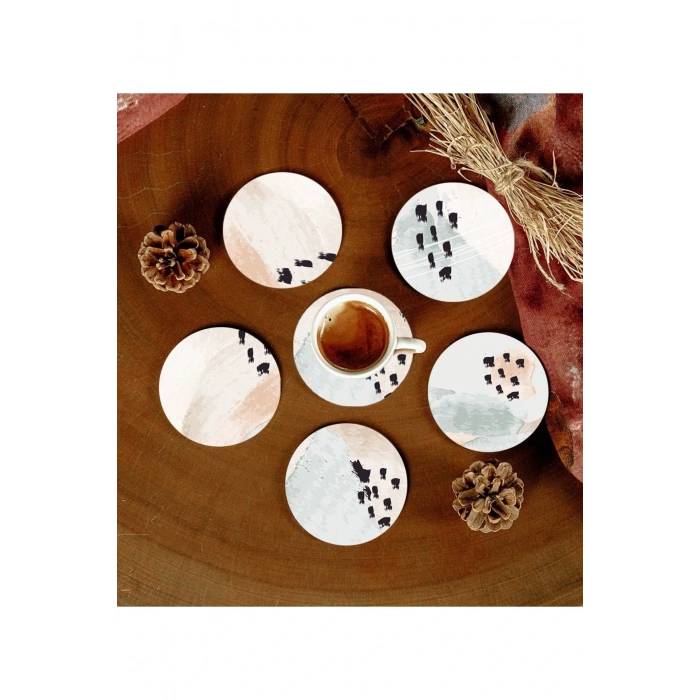 6 Adet Desenli Mdf Bardak Altlığı