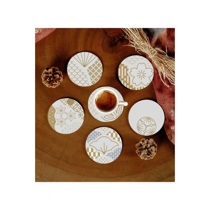 6 Adet Desenli Mdf Bardak Altlığı
