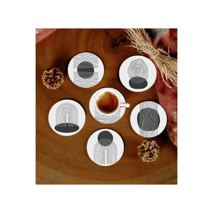 6 Adet Desenli Mdf Bardak Altlığı