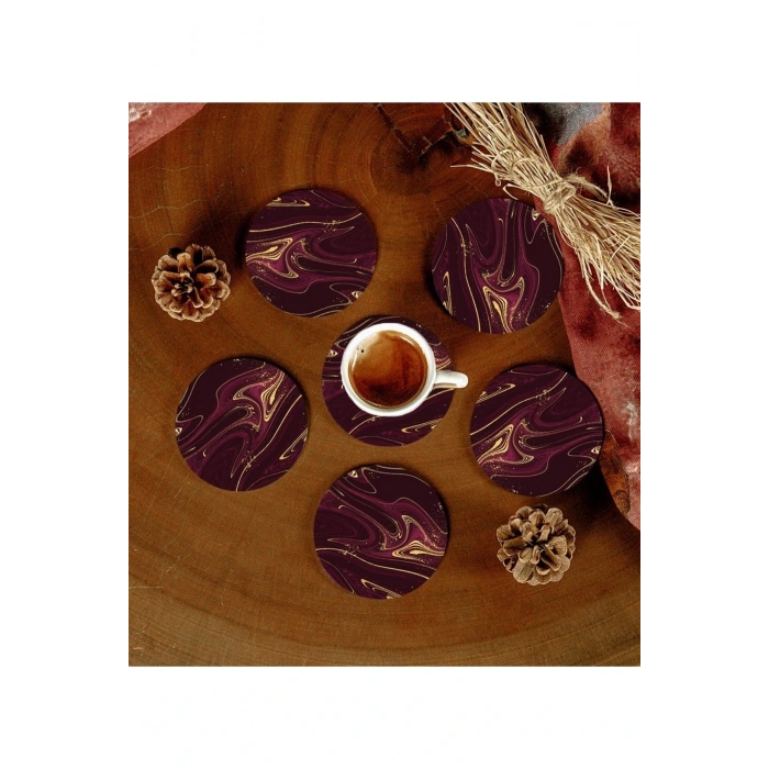 6 Adet Desenli Mdf Bardak Altlığı