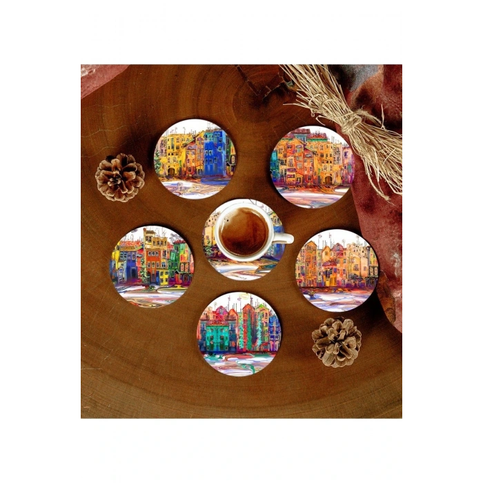 6 Adet Desenli Mdf Bardak Altlığı