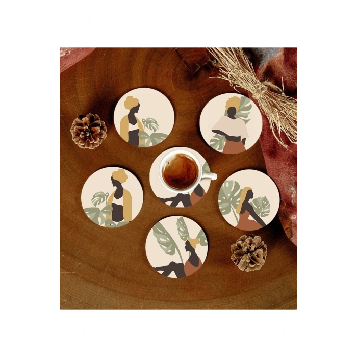 6 Adet Desenli Mdf Bardak Altlığı