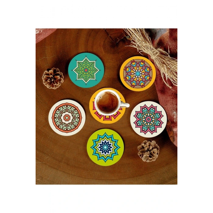 6 Adet Desenli Mdf Bardak Altlığı
