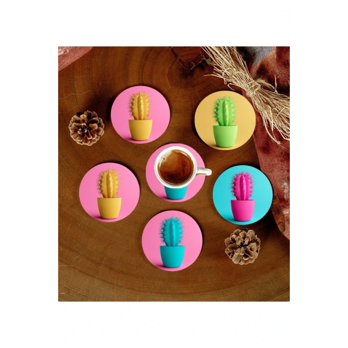 6 Adet Desenli Mdf Bardak Altlığı