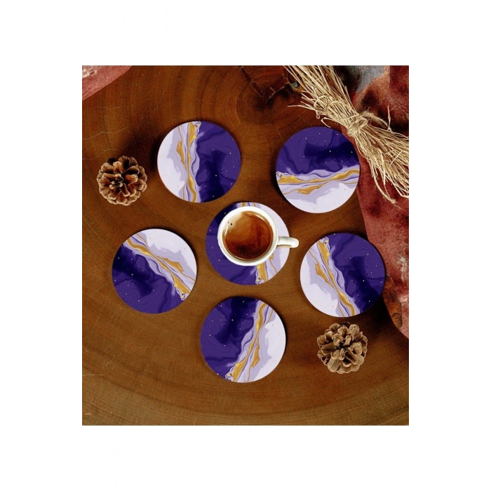 6 Adet Desenli Mdf Bardak Altlığı