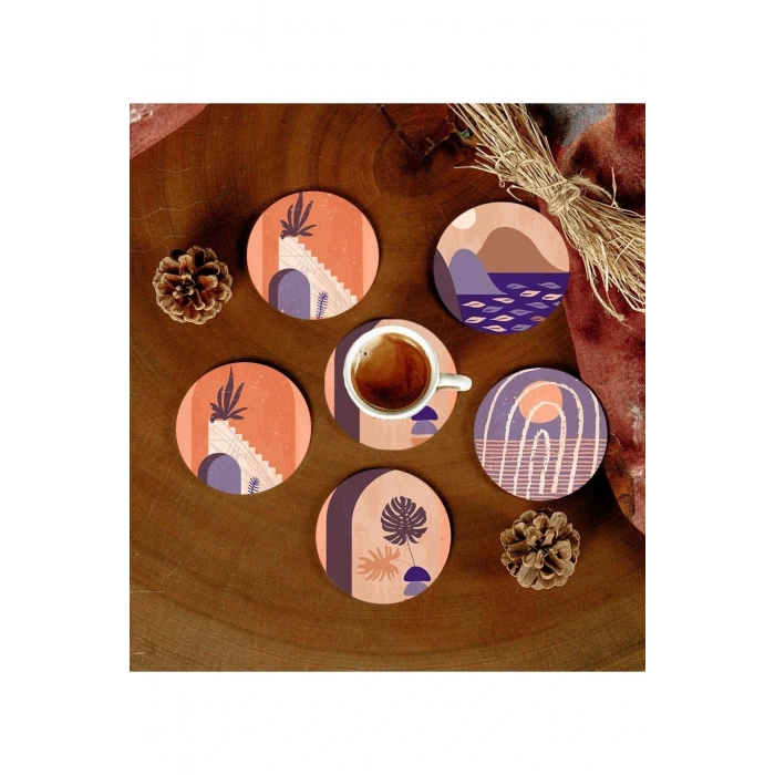 6 Adet Desenli Mdf Bardak Altlığı