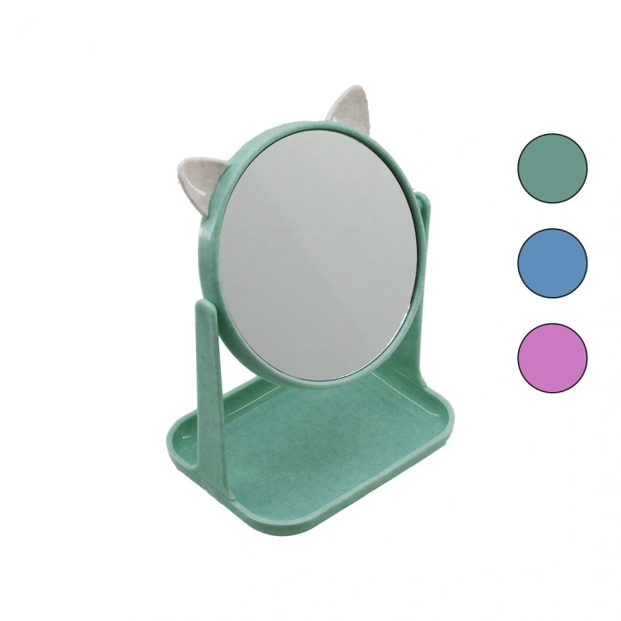 6 İNÇ  - 15CM YUVARLAK KULAKLI MAKYAJ AYNASI RENKLİ PLASTİK TAKILIK SEPETLİ=12X15.5CM (5365)