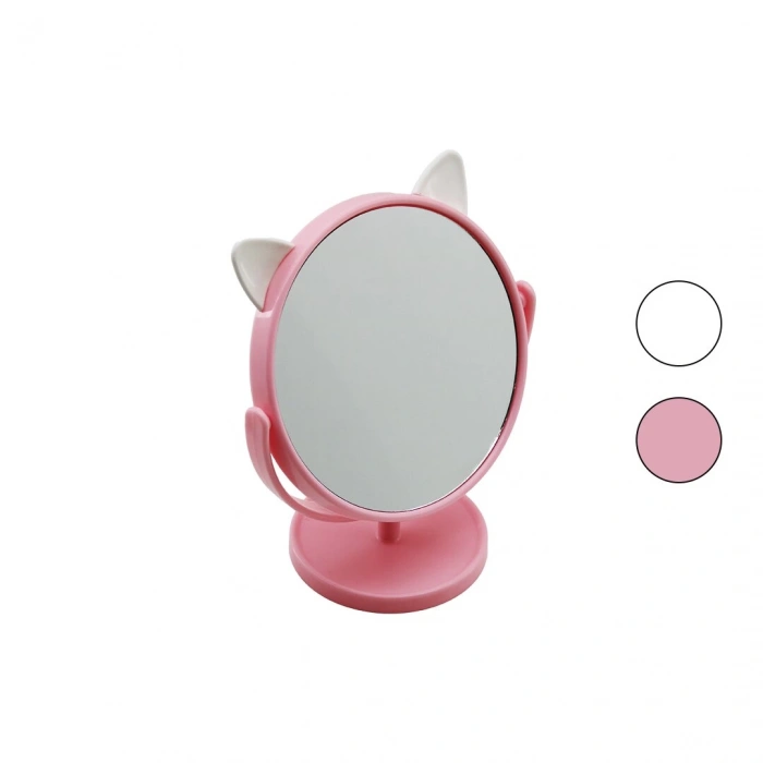 6 İNÇ  - 15CM - YUVARLAK KULAKLI RENKLİ PLASTİK MAKYAJ AYNASI AYAKLI (5365)