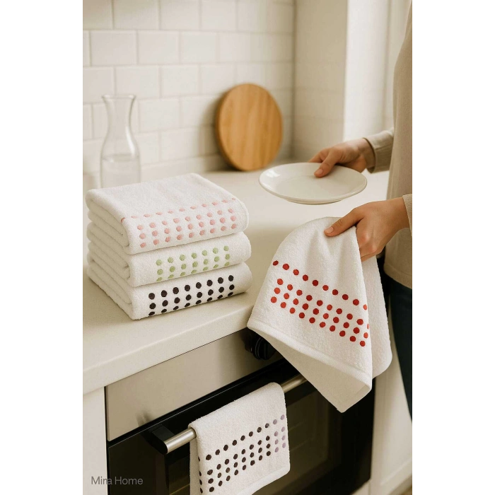 6 lı %100 Pamuklu Mutfak Havlusu Seti 30x50 Cm  Happy Points