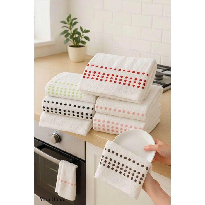 6 lı %100 Pamuklu Mutfak Havlusu Seti 30x50 Cm  Happy Points