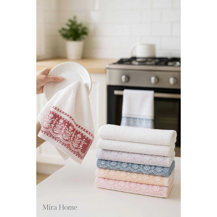 6 lı %100 Pamuklu Mutfak Havlusu Seti 30x50 Cm  Zarafet