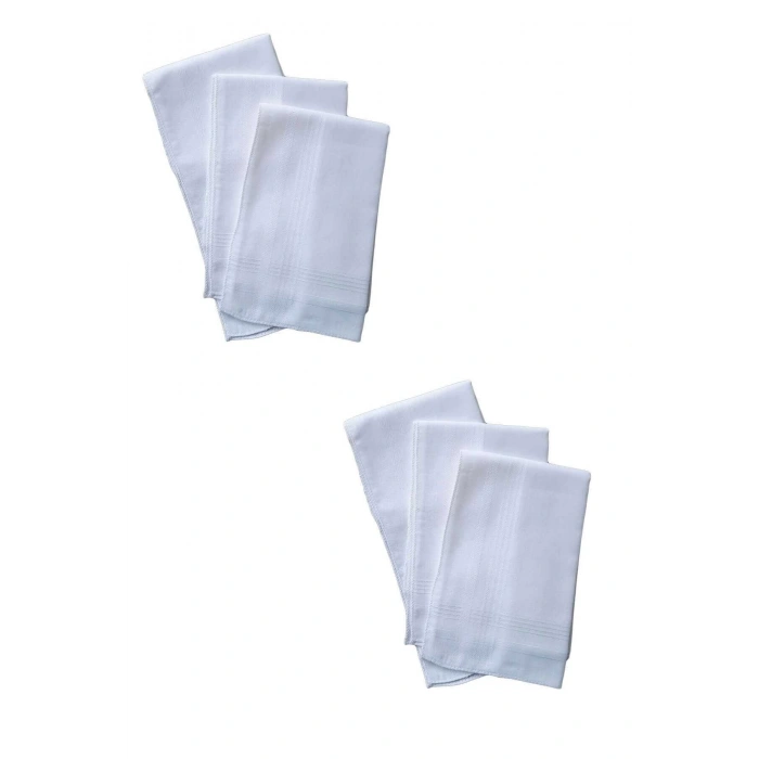 6 lı El Cep Yaka Kumaş Mendil 36x36 Cm 100 Pamuklu TM Beyaz