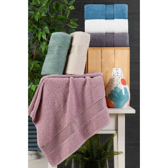 6 lı El Yüz Havlu Seti Pamuklu Havlu Takımı Renkli Mürdüm