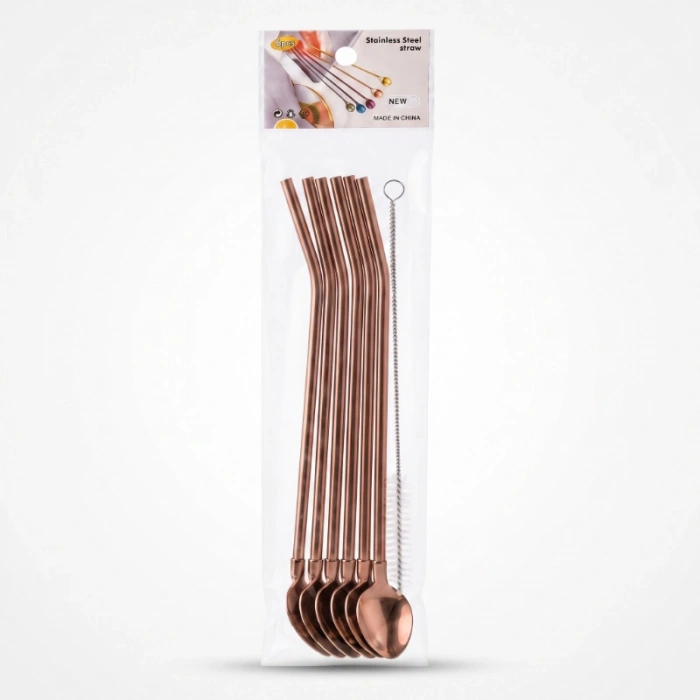 6lı Kaşıklı Pipet Seti - Bronz - Pipet Temizleme Fırçası