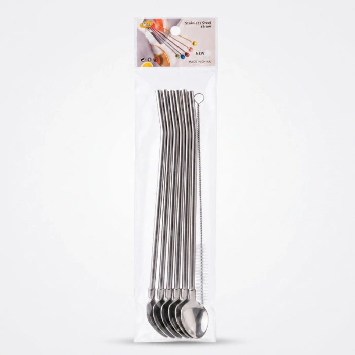 6lı Kaşıklı Pipet Seti - Metal - Pipet Temizleme Fırçası
