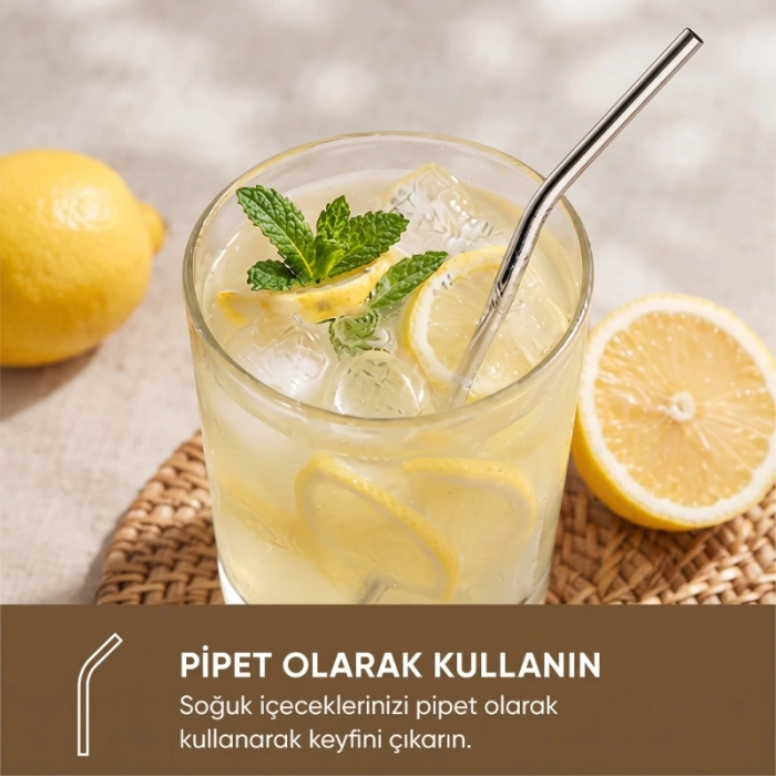 6lı Kaşıklı Pipet Seti - Metal - Pipet Temizleme Fırçası