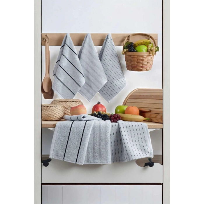 6 lı Luna Naturel Mutfak Havlu Seti %100 Pamuklu 30X50 Cm Açık Gri