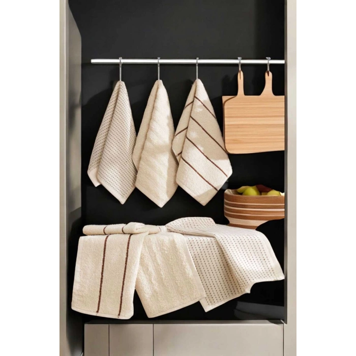 6 lı Luna Naturel Mutfak Havlu Seti %100 Pamuklu 30X50 Cm Bej