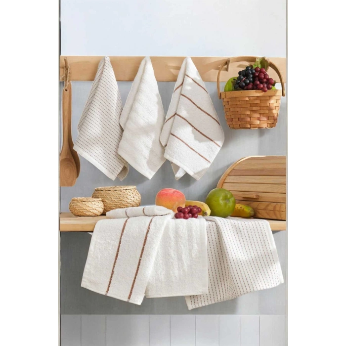 6 lı Luna Naturel Mutfak Havlu Seti %100 Pamuklu 30X50 Cm Krem