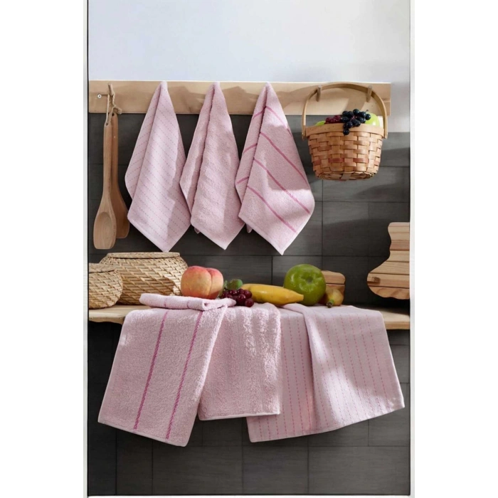 6 lı Luna Naturel Mutfak Havlu Seti %100 Pamuklu 30X50 Cm Pudra