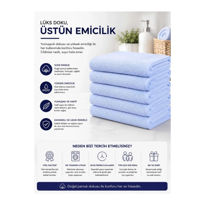 6 lı Otel El Yüz Havlusu Pamuklu Beyaz 50x85 Cm Newcotton
