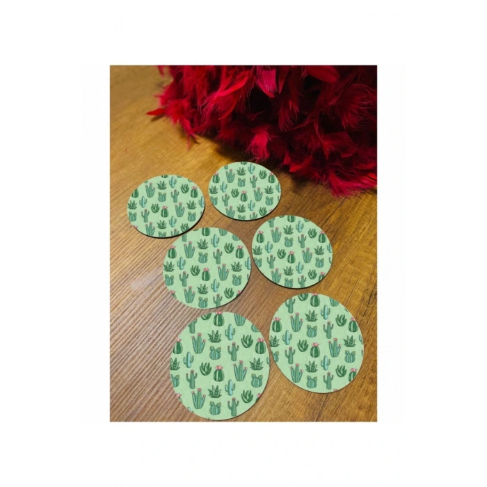6 Parça Mini Kaktüs Ahşap Bardak Altlığı